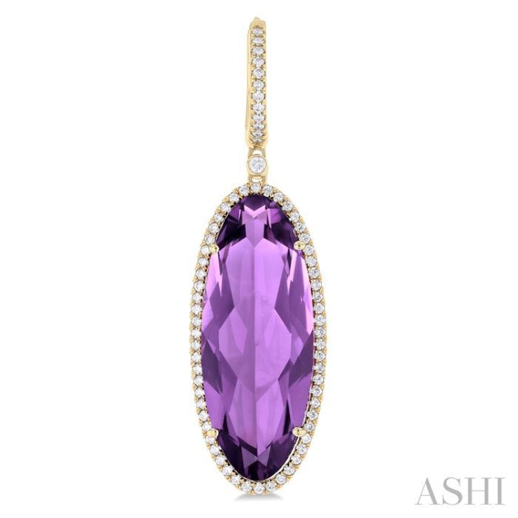 20x8 MM Oval Cut Amethyst and 1/2 Ctw Round Cut Diamond Halo Semi-Precious Earrings in 14K Yellow Gold