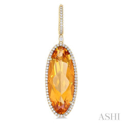 20x8 MM Oval Cut Citrine and 1/2 Ctw Round Cut Diamond Halo Semi-Precious Earrings in 14K Yellow Gold