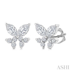 3/8 Ctw Marquise and Round Cut Diamond Criss-Cross Fish Stud Earrings in 14K White Gold