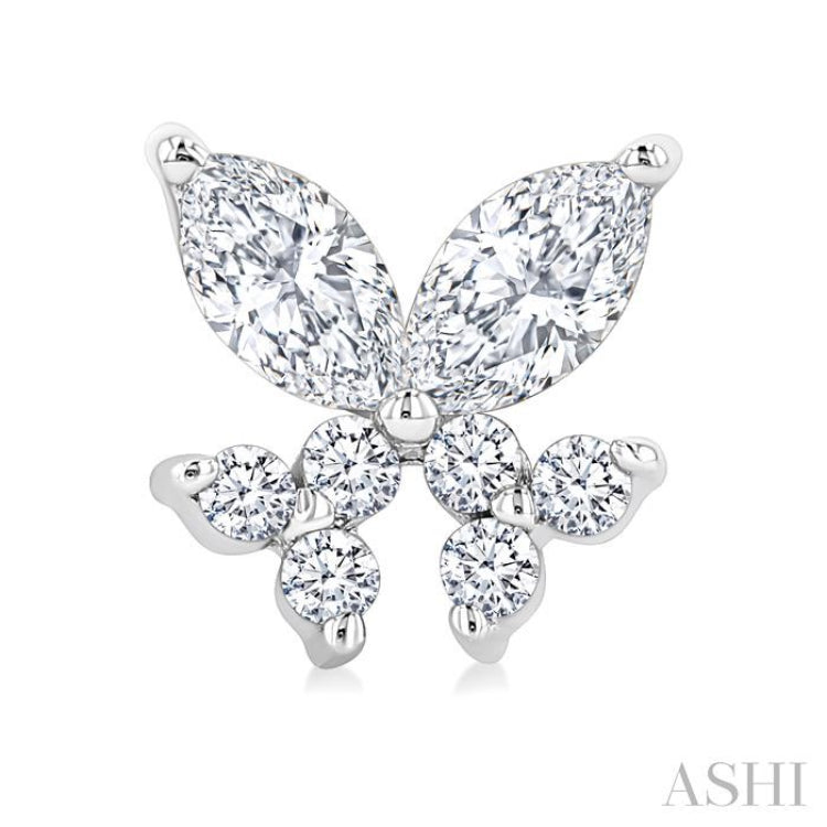 3/8 Ctw Marquise and Round Cut Diamond Criss-Cross Fish Stud Earrings in 14K White Gold