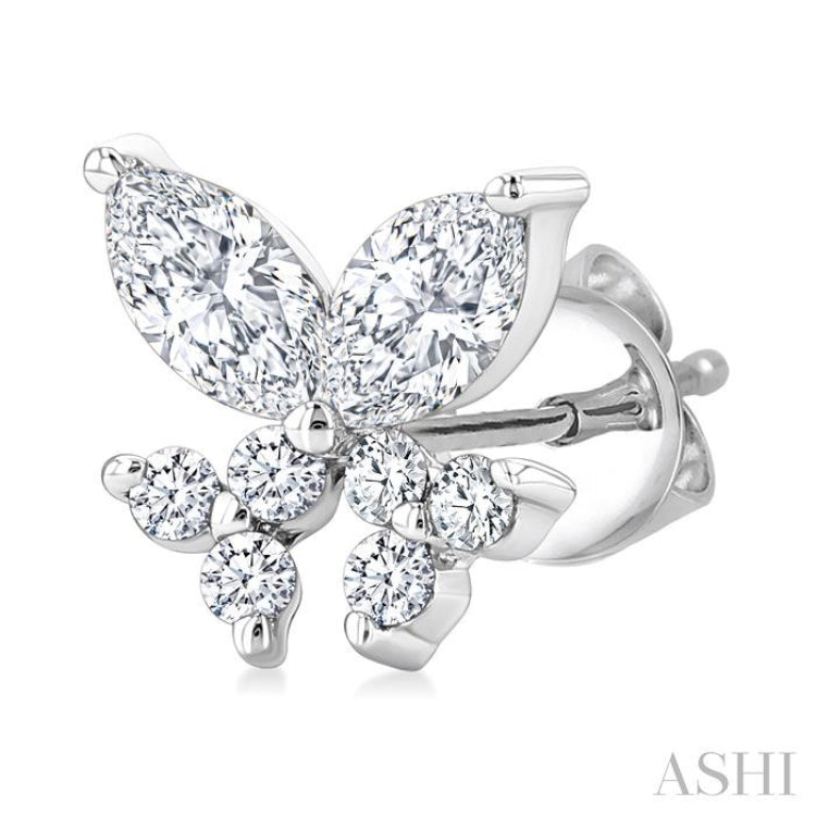 3/8 Ctw Marquise and Round Cut Diamond Criss-Cross Fish Stud Earrings in 14K White Gold