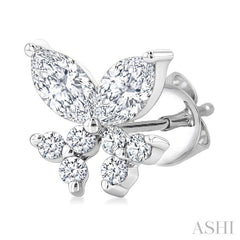 3/8 Ctw Marquise and Round Cut Diamond Criss-Cross Fish Stud Earrings in 14K White Gold