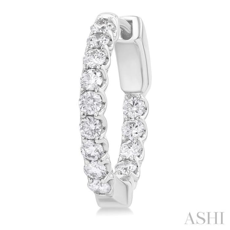 1 Ctw Inside-Out Embellished Round Cut Diamond Hoop Earrings in 14K White Gold