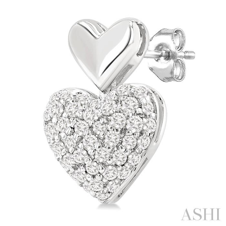 1/3 Ctw Heart Shape Mount Pave Set Single Cut Diamond Fashion Earrings in 10K White Gold