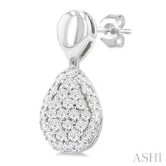 1/3 Ctw Pear Shape Mount Pave Set Single Cut Diamond Fashion Earrings in 10K White Gold
