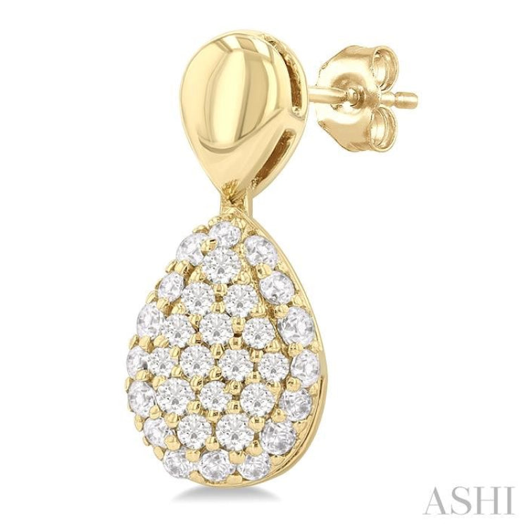1/3 Ctw Pear Shape Mount Pave Set Single Cut Diamond Fashion Earrings in 10K Yellow Gold