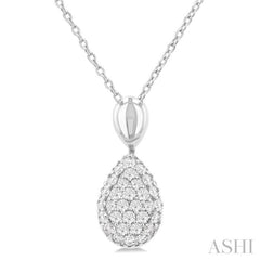 1/4 Ctw Pear Shape Pave Set Single Cut Diamond Fashion Pendant With Chain in 10K White Gold