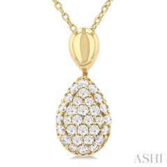 1/4 Ctw Pear Shape Pave Set Single Cut Diamond Fashion Pendant With Chain in 10K Yellow Gold