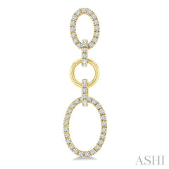 3/4 Ctw Open Window Oval Shape Link Round Cut Diamond Fashion Earrings in 14K Yellow Gold