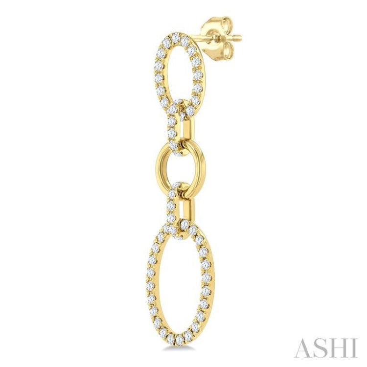 3/4 Ctw Open Window Oval Shape Link Round Cut Diamond Fashion Earrings in 14K Yellow Gold