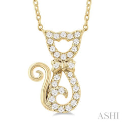 1/10 Ctw Cat Shape Petite Single Cut Diamond Fashion Pendant With Chain in 10K Yellow Gold