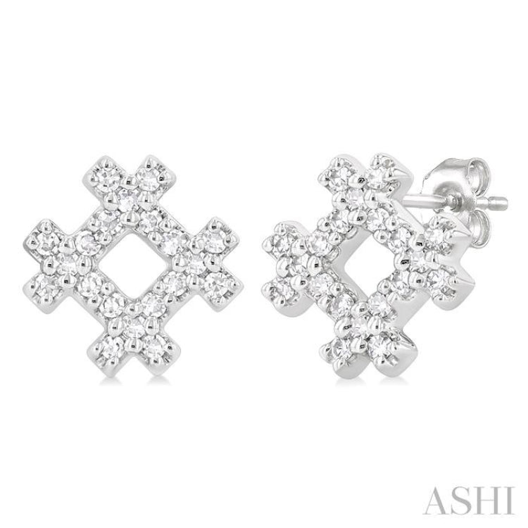 1/8 Ctw Petite Hashtag Motif Single Cut Diamond Fashion Earrings in 10K White Gold