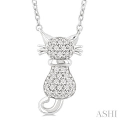 1/10 Ctw Cat Shape Petite Single Cut Diamond Fashion Pendant With Chain in 10K White Gold