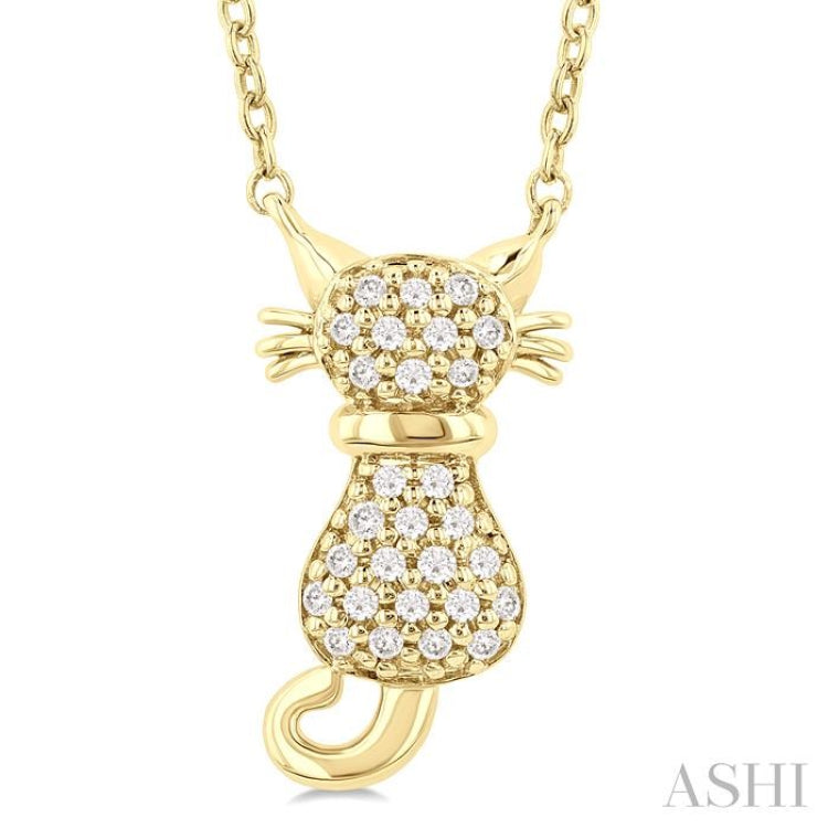 1/10 Ctw Cat Shape Petite Single Cut Diamond Fashion Pendant With Chain in 10K Yellow Gold