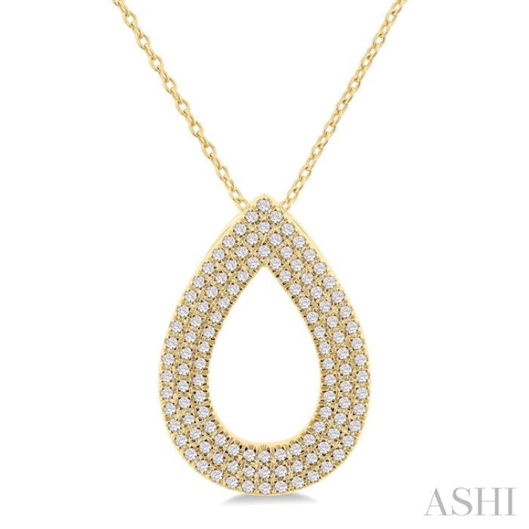 1/3 Ctw Pear Shape Triple Row Round Cut Diamond Fashion Pendant With Chain in 10K Yellow Gold