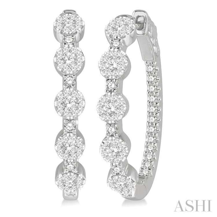 1 Ctw Circular Five Mount Lovebright Round Cut Diamond Hoop Earrings in 14K White Gold