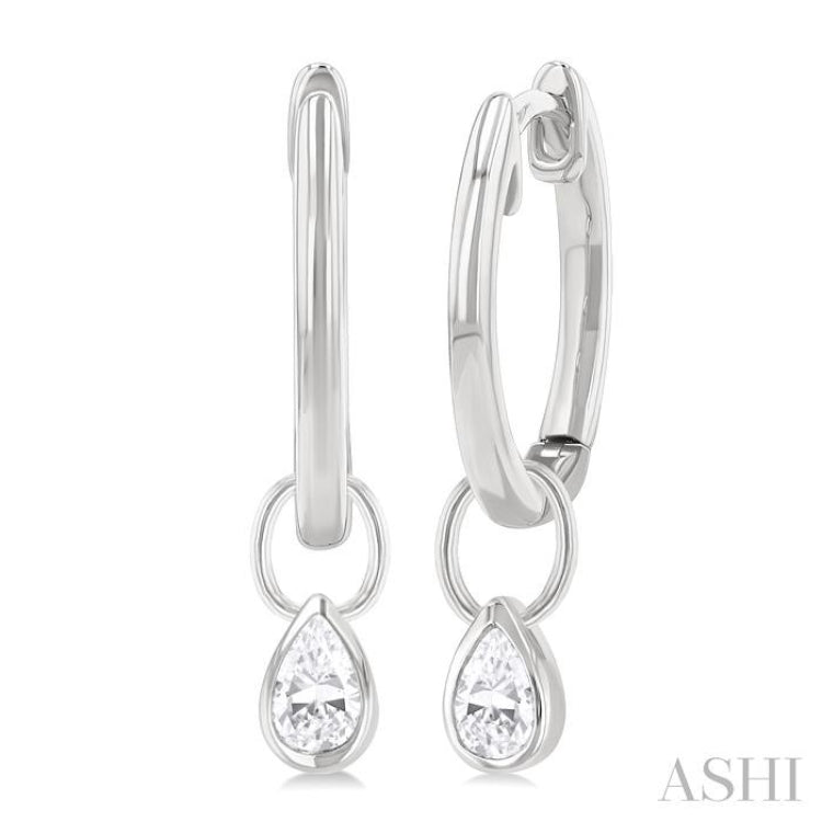 1/3 Ctw Bezel Set Pear Cut Diamond Huggie Earrings in 14K White Gold
