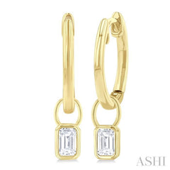 1/3 Ctw Bezel Set Emerald Cut Diamond Huggie Earrings in 14K Yellow Gold