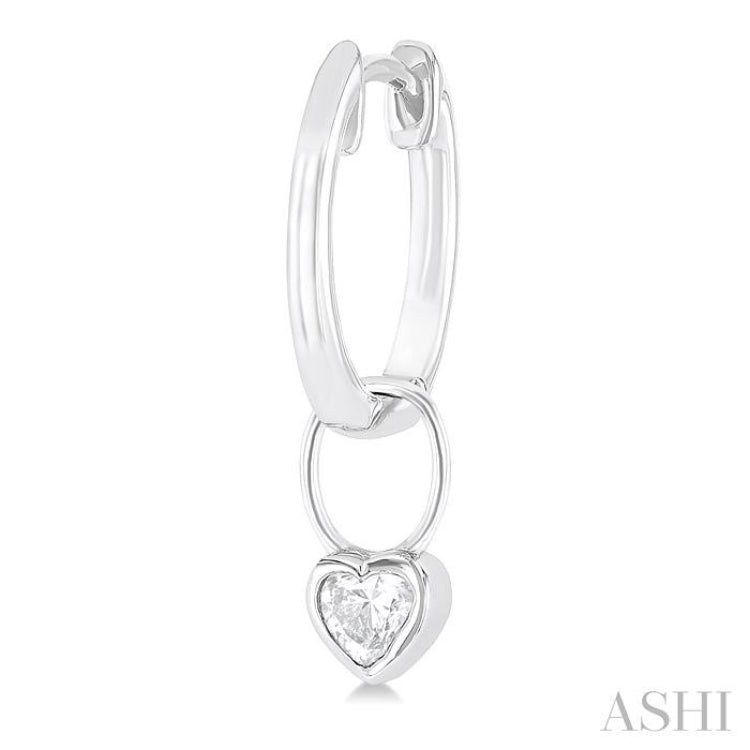 1/3 Ctw Bezel Set Heart Cut Diamond Huggie Earrings in 10K White Gold
