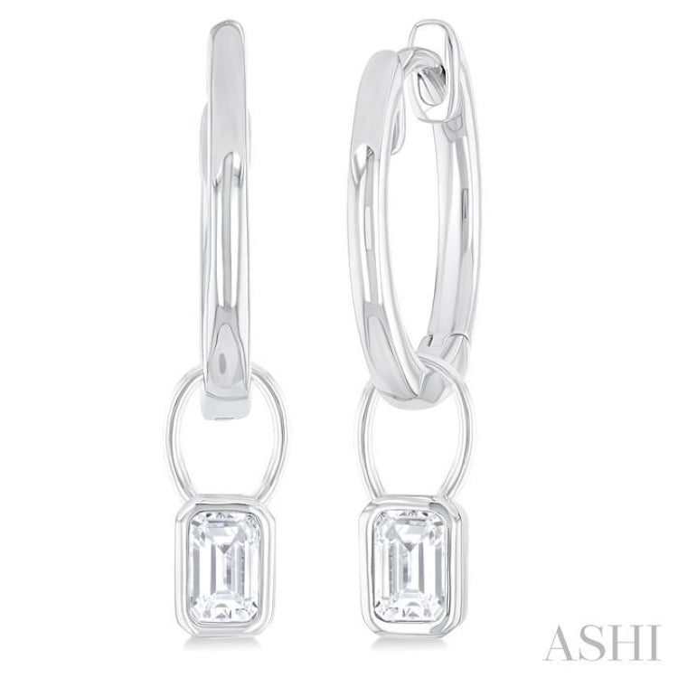 1/3 Ctw Bezel Set Emerald Cut Diamond Huggie Earrings in 10K White Gold