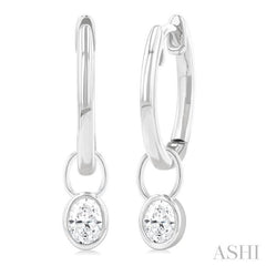 1/3 Ctw Bezel Set Oval Cut Diamond Huggie Earrings in 10K White Gold