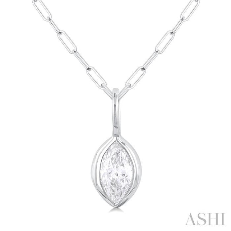 1/5 Ctw Marquise Cut Bezel Set Diamond Fashion Pendant With Paperclip Chain in 10K White Gold