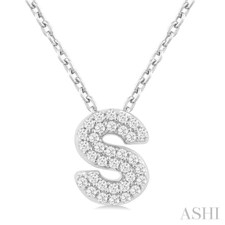 1/10 Ctw Bubble Accent Initial 'S' Round Cut Diamond Fashion Pendant With Chain in 10K White Gold