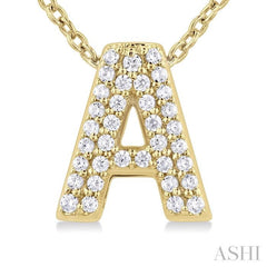 1/10 Ctw Bubble Accent Initial 'A' Round Cut Diamond Fashion Pendant With Chain in 10K Yellow Gold