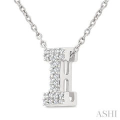 1/10 Ctw Initial 'I' Round Cut Diamond Fashion Pendant With Chain in 10K White Gold