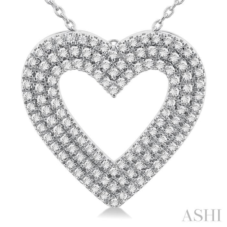 3/8 Ctw Heart Shape Triple Row Round Cut Diamond Fashion Pendant With Chain in 10K White Gold