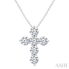 1 1/2 Ctw Round Cut Diamond Christian Cross 6-Stone Fashion Pendant With Chain in 14K White Gold
