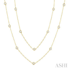 2 Ctw Bezel Set Round Cut Diamond 36-Inch Station Necklace in 14K Yellow Gold