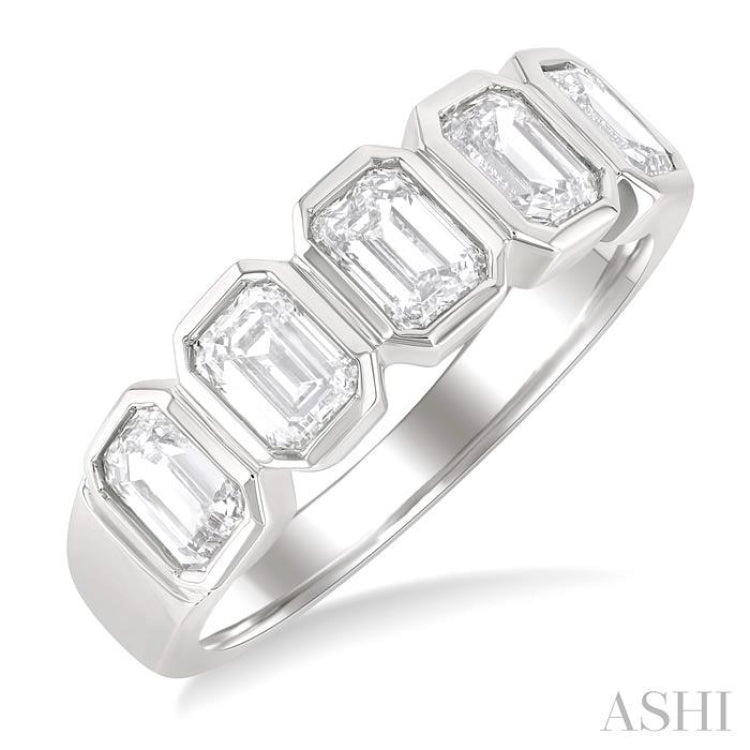 1 1/2 Ctw Bezel Set 5-Stone Emerald Cut Diamond Fashion Band in 14K White Gold