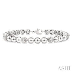 1/5 Ctw Bold Bead Design Single Cut Diamond Fashion Bracelet in Sterling Silver