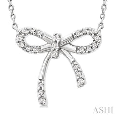 1/10 Ctw Bow Single Cut Diamond Fashion Pendant With Chain in Sterling Silver