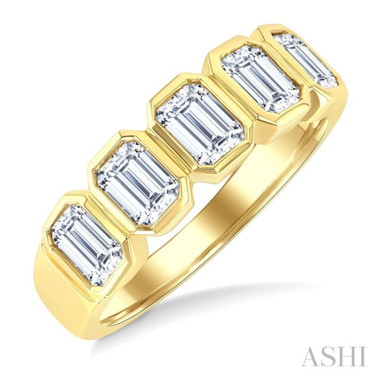 1 1/2 Ctw Bezel Set 5-Stone Emerald Cut Diamond Fashion Band in 14K Yellow Gold