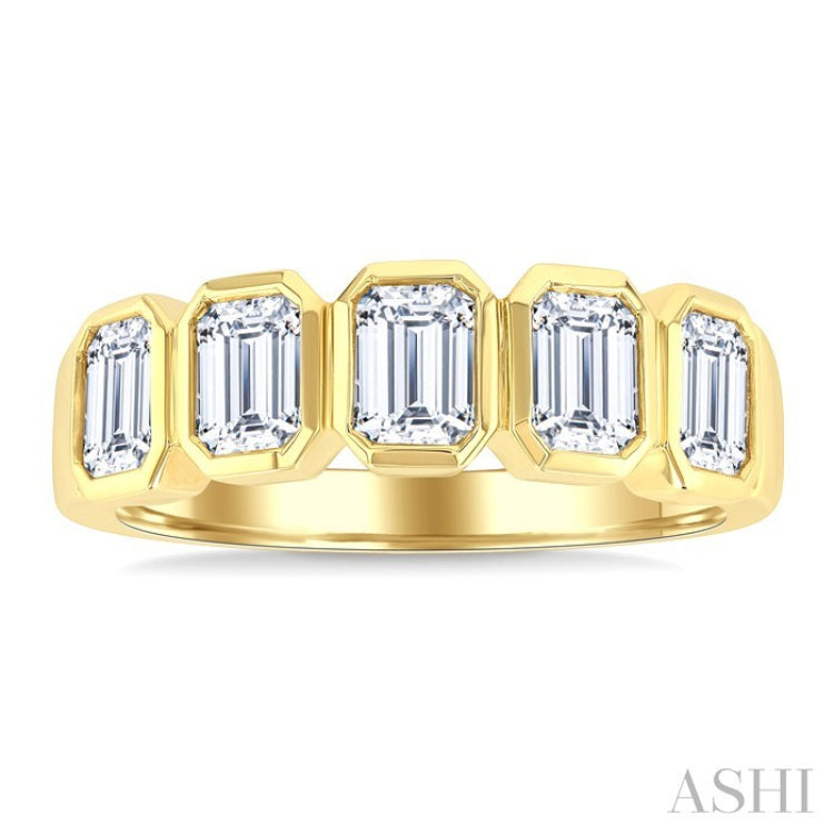 1 1/2 Ctw Bezel Set 5-Stone Emerald Cut Diamond Fashion Band in 14K Yellow Gold