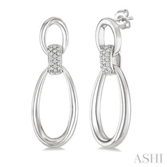 1/10 Ctw Oval Shape Link Single Cut Diamond Fashion Earrings in Sterling Silver