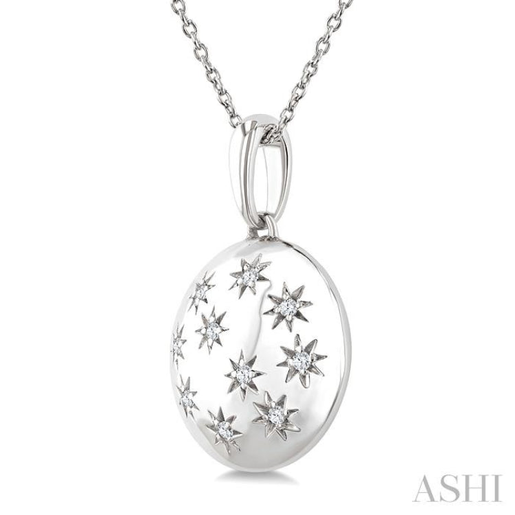 1/10 Ctw Bold Star Engraved Puffed Round Single Cut Diamond Pendant With Chain in Sterling Silver