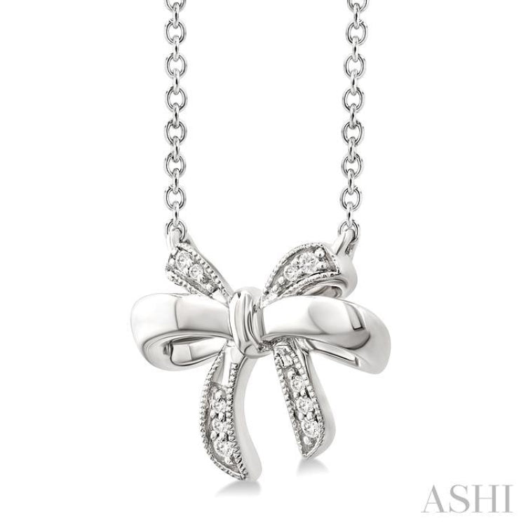 1/20 Ctw Bow Single Cut Diamond Fashion Pendant With Chain in Sterling Silver