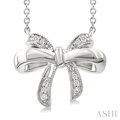 1/20 Ctw Bow Single Cut Diamond Fashion Pendant With Chain in Sterling Silver