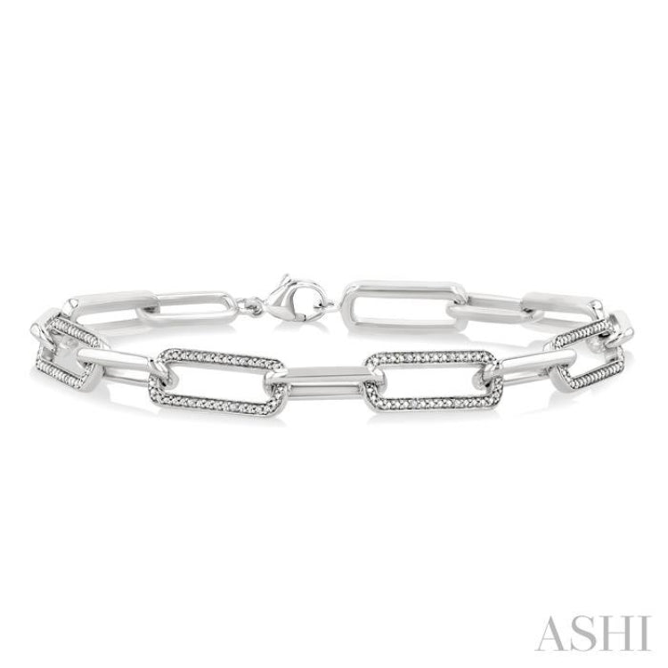 1/10 Ctw Bold Single Cut Diamond Paperclip Fashion Bracelet in Sterling Silver