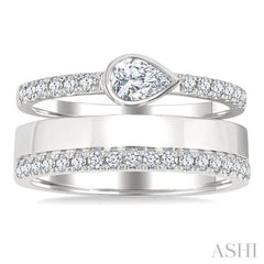 3/4 Ctw Split Twin Row Bezel Set Pear and Round Cut Diamond Fashion Ring in 14K White Gold
